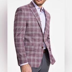 NWOT Michael Kors Men's Classic Fit Berry Plaid Blazer Sport Coat 43R Holiday